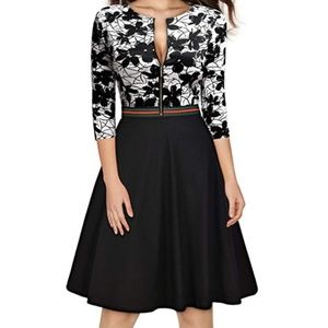 Floral Lace Front Zipper 3/4 Sleeve Dress Size Small